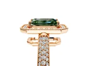 Milgrain Halo Engagement Ring Setting for Fancy Green Emerald Cut Center with Three-Sided Pave Band and Prong Head in Rose Gold
