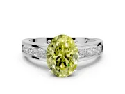 Solitaire Engagement Ring Setting for Fancy Yellow Oval Center with Princess Cut Channel Band and Prong Head in White Gold