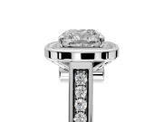 Halo Engagement Ring Setting for Cushion Cut Center with Outer Bezel Rim, Pave Band and Prong Head in Sterling Silver