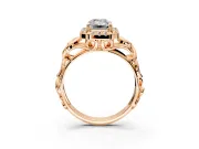 Halo Engagement Ring Setting for Emerald Cut Center with Open Scroll Shoulders and Prong Head in Rose Gold