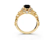 Solitaire Engagement Ring Setting for Fancy Black Radiant Cut Center with Filigree Band and Prong Head in Yellow Gold