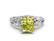 Solitaire Engagement Ring Setting for Fancy Yellow Radiant Cut Center with Filigree Accent Basket and Prong Head in Platinum