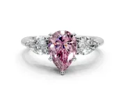 3 Stone Engagement Ring Setting for Fancy Pink Pear-Shaped Center with Large Pear-Shaped Accents and Prong Head in Sterling Silver