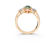 3 Stone Engagement Ring Setting for Fancy Green Marquise Center with Matching Side Accents and Prong Head in Rose Gold