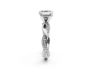Solitaire Engagement Ring Setting for Asscher Cut Center with Pave and Plain Crossover and Basket Head in Sterling Silver