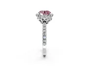 Halo Engagement Ring Setting for Fancy Pink Round Cut Center with Openwork Halo, Pave Band and Prong Head in Platinum