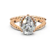 Halo Engagement Ring Setting for Pear-Shaped Center with Rope Twist Split Shank and Prong Head in Rose Gold