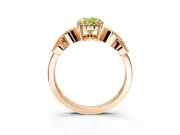 Leaf Engagement Ring Setting for Fancy Yellow Oval Center with Milgrain Accent Band and Prong Head in Rose Gold