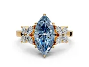 Floral Engagement Ring Setting for Fancy Blue Marquise Center with Marquise Cluster Shoulders and Prong Head in Yellow Gold