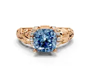 Solitaire Engagement Ring Setting for Fancy Blue Cushion Cut Center with Filigree Accent Basket and Prong Head in Rose Gold