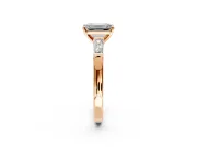 3 Stone Engagement Ring Setting for Emerald Cut Center with Tapered Baguettes, Plain Band and Prong Head in Rose Gold