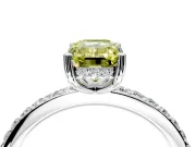 Solitaire Engagement Ring Setting for Fancy Yellow Emerald Cut Center with Fine Pave Band and Prong Head in Platinum