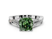 Solitaire Engagement Ring Setting for Fancy Green Cushion Cut Center with Twisted Pave Split Shank and Prong Head in Platinum