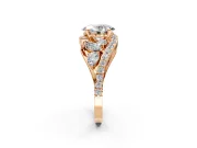 Halo Engagement Ring Setting for Oval Center with Marquise and Pave Bypass Band and Prong Head in Rose Gold