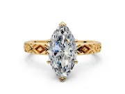 Solitaire Engagement Ring Setting for Marquise Center with Milgrain X Pattern Band and Prong Head in Yellow Gold