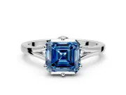 Solitaire Engagement Ring Setting for Fancy Blue Asscher Cut Center with Plain Split Shank and Prong Head in Sterling Silver