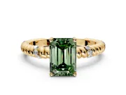 Rope Engagement Ring Setting for Fancy Green Emerald Cut Center with Accent Shoulders and Prong Head in Yellow Gold