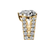 Solitaire Engagement Ring Setting for Heart-Shaped Center with Pave Split Shank and Prong Head in Yellow Gold