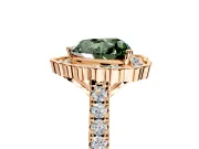 Milgrain Floral Halo Engagement Ring Setting for Fancy Green Heart-Shaped Center with Pave Band and Prong Head in Rose Gold