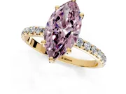 Solitaire Engagement Ring Setting for Fancy Pink Marquise Center with Micro Pave Band and Prong Head in Yellow Gold