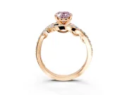 Solitaire Engagement Ring Setting for Fancy Pink Oval Center with Pave Bypass Twist Band and Prong Head in Rose Gold