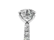 Solitaire Engagement Ring Setting for Round Cut Center with Micro Pave Band and Prong Head in Platinum