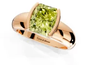 Tension Engagement Ring Setting for Fancy Yellow Radiant Cut Center with Wide Flat Band and Tension Head in Rose Gold