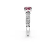 Solitaire Engagement Ring Setting for Fancy Pink Cushion Cut Center with Multi-Row Pave Accents and Basket Head in Sterling Silver