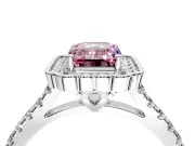 Milgrain Floral Halo Engagement Ring Setting for Fancy Pink Emerald Cut Center with Pave Band and Prong Head in Platinum