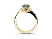 Paired Accent Engagement Ring Setting for Fancy Green Princess Cut Center with Pave Band and Prong Head in Yellow Gold
