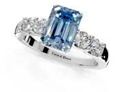 5 Stone Engagement Ring Setting for Fancy Blue Emerald Cut Center with Plain Band and Prong Head in White Gold