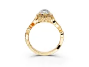 Halo Engagement Ring Setting for Marquise Center with Leaf Motif Split Shank and Prong Head in Yellow Gold