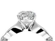 Solitaire Engagement Ring Setting for Cushion Cut Center with Carved Leaf Shoulders and Prong Head in Platinum