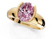 Tension Engagement Ring Setting for Fancy Pink Oval Center with Wide Flat Band and Tension Head in Yellow Gold