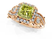 Milgrain Halo Engagement Ring Setting for Fancy Yellow Princess Cut Center with Shoulder Bezels and Prong Head in Rose Gold