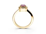 Halo Engagement Ring Setting for Fancy Pink Emerald Cut Center with Inner Milgrain Border and Prong Head in Yellow Gold