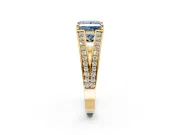 Split Shank Engagement Ring Setting for Fancy Blue Princess Cut Center with Pave Split Shank and Prong Head in Yellow Gold