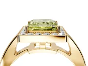Bezel-Framed Halo Engagement Ring Setting for Fancy Yellow Princess Cut Center with Pave Band and Prong Head in Yellow Gold
