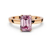 Solitaire Engagement Ring Setting for Fancy Pink Emerald Cut Center with Plain Band and Flat Tab Prong Head in Rose Gold