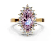 Starburst Halo Engagement Ring Setting for Fancy Pink Marquise Center with Flat Cathedral Band and Prong Head in Yellow Gold