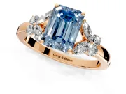 Solitaire Engagement Ring Setting for Fancy Blue Emerald Cut Center with Marquise Flower Shoulders and Prong Head in Rose Gold