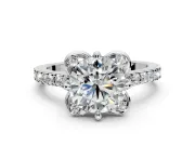 Floral Engagement Ring Setting for Round Cut Center with Pave Band and Floral Prong Head in Platinum