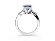 3 Stone Engagement Ring Setting for Fancy Blue Princess Cut Center with Channel Baguette Accents and Prong Head in Sterling Silver