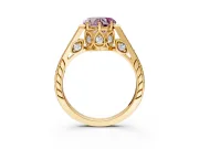 Cathedral Engagement Ring Setting for Fancy Pink Heart-Shaped Center with Antique-Style Pave Band and Prong Head in Yellow Gold