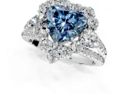 Halo Engagement Ring Setting for Fancy Blue Heart-Shaped Center with Two-Strand Split Shank and Prong Head in Sterling Silver