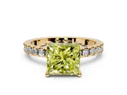 Solitaire Engagement Ring Setting for Fancy Yellow Princess Cut Center with Fine Pave Band and Claw Prong Head in Yellow Gold