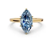 Solitaire Engagement Ring Setting for Fancy Blue Marquise Center with Narrow Cathedral Band and Prong Head in Yellow Gold
