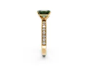 Milgrain Pave Engagement Ring Setting for Fancy Green Emerald Cut Center with Accent Band and Prong Head in Yellow Gold