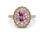 Milgrain Floral Halo Engagement Ring Setting for Fancy Pink Oval Center with Pave Band and Prong Head in Rose Gold