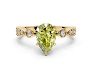 Solitaire Engagement Ring Setting for Fancy Yellow Pear-Shaped Center with Milgrain Bezel Accents and Prong Head in Yellow Gold